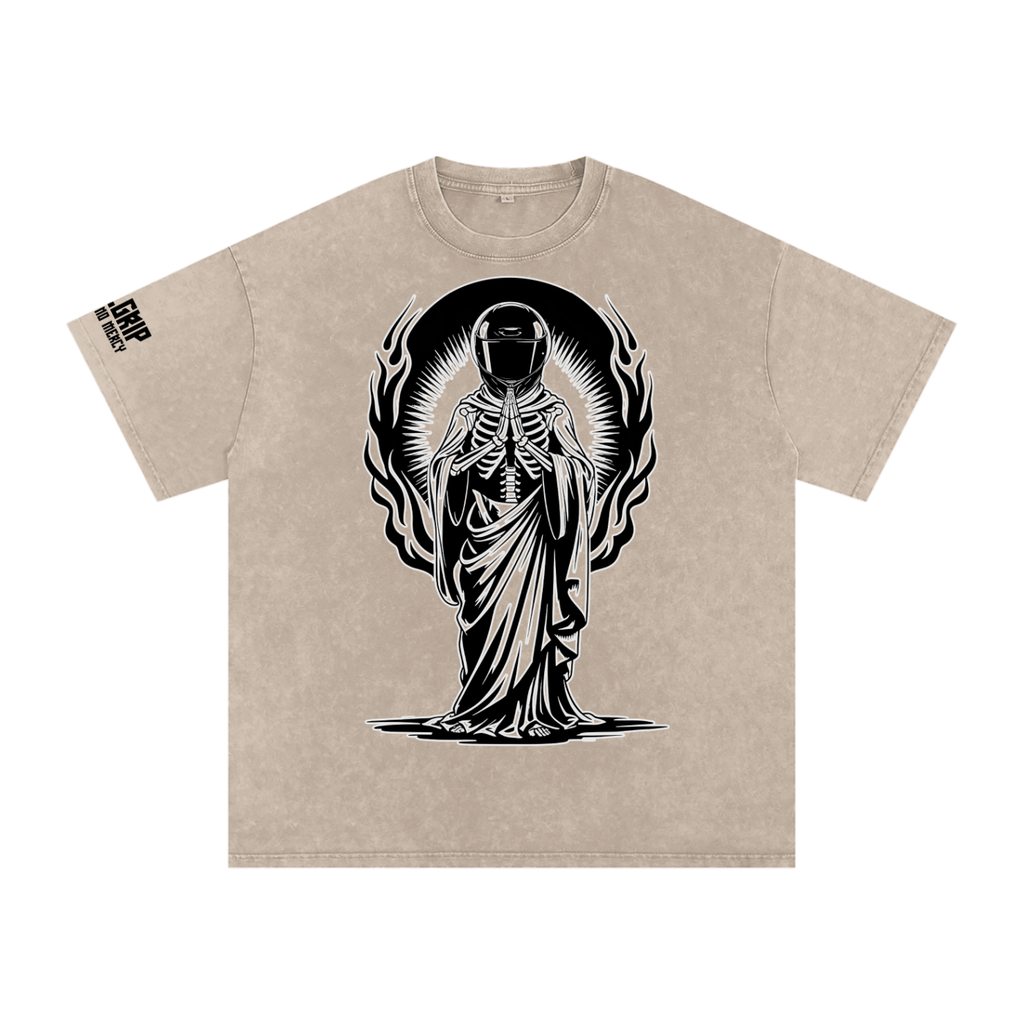 Bikers Prayer Snow Washed Oversized Cotton T-Shirt