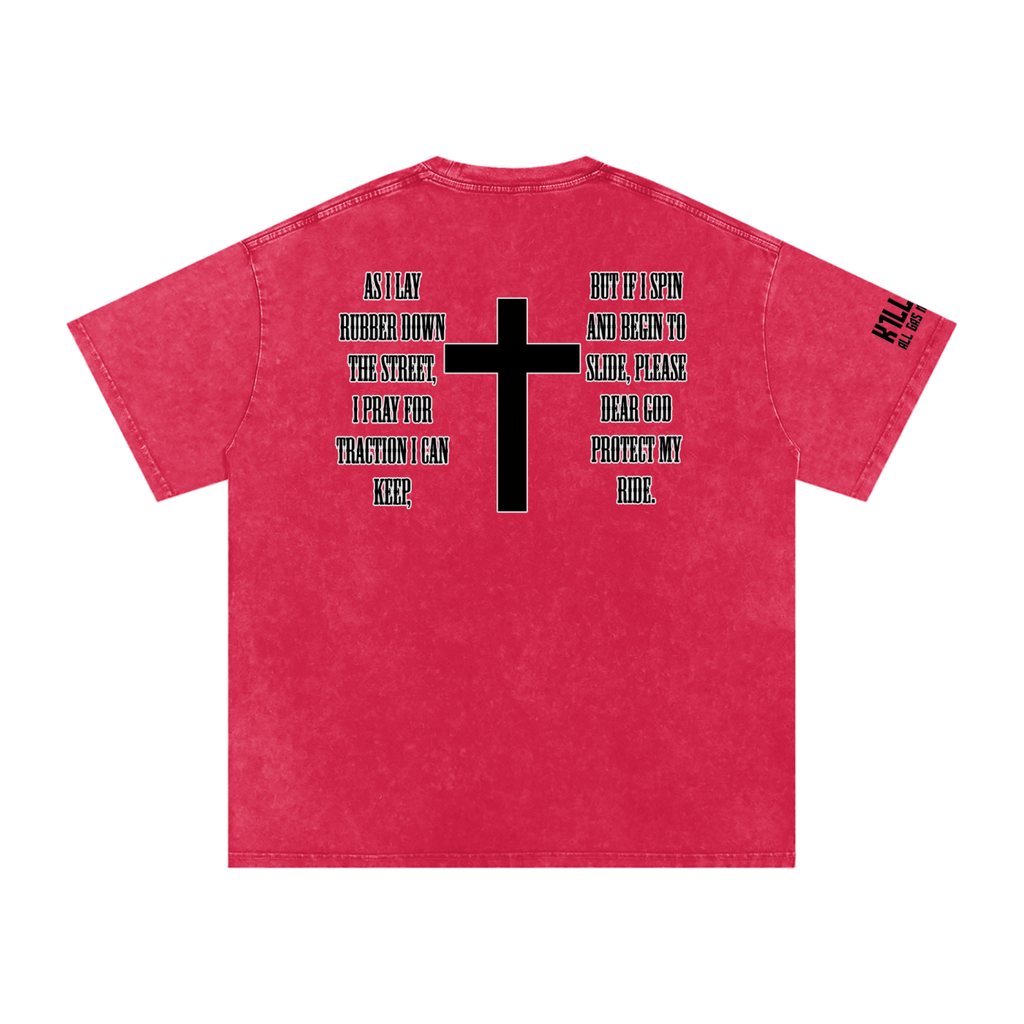Bikers Prayer Snow Washed Oversized Cotton T-Shirt