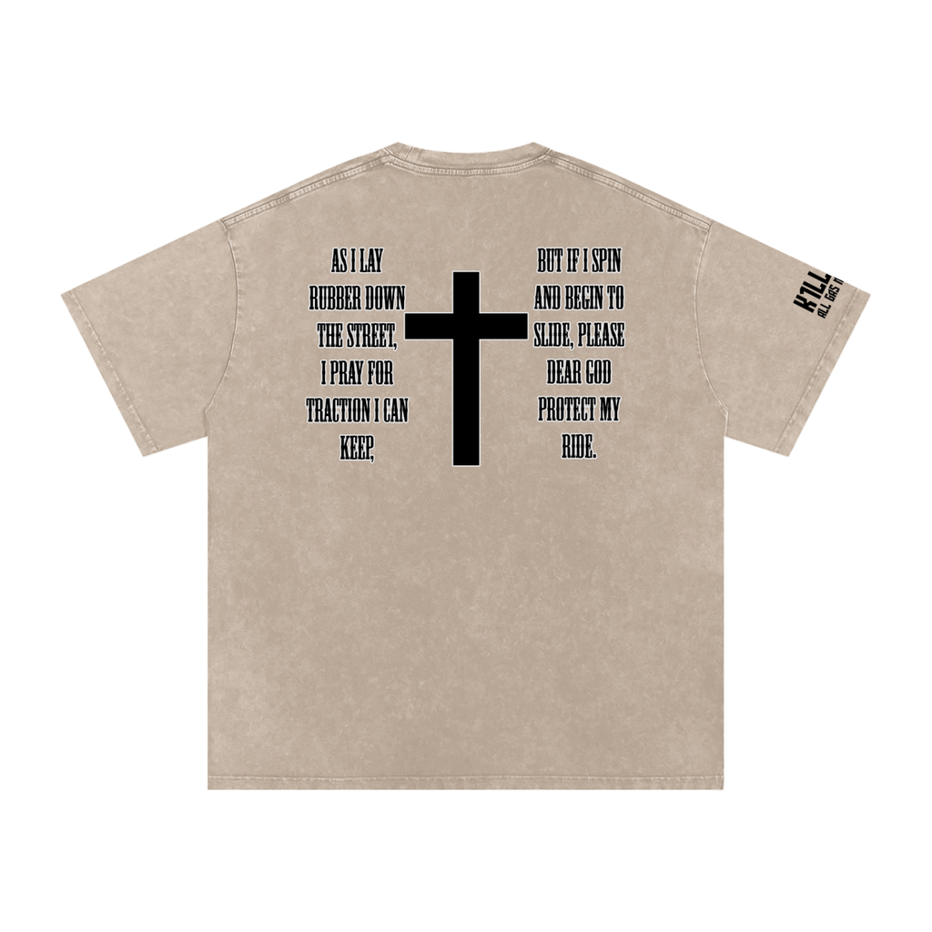 Bikers Prayer Snow Washed Oversized Cotton T-Shirt