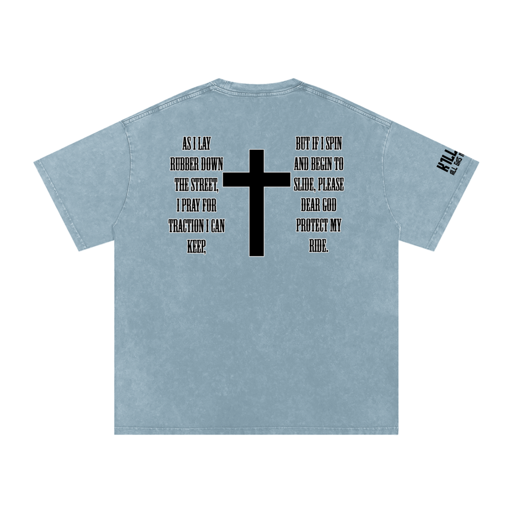 Bikers Prayer Snow Washed Oversized Cotton T-Shirt